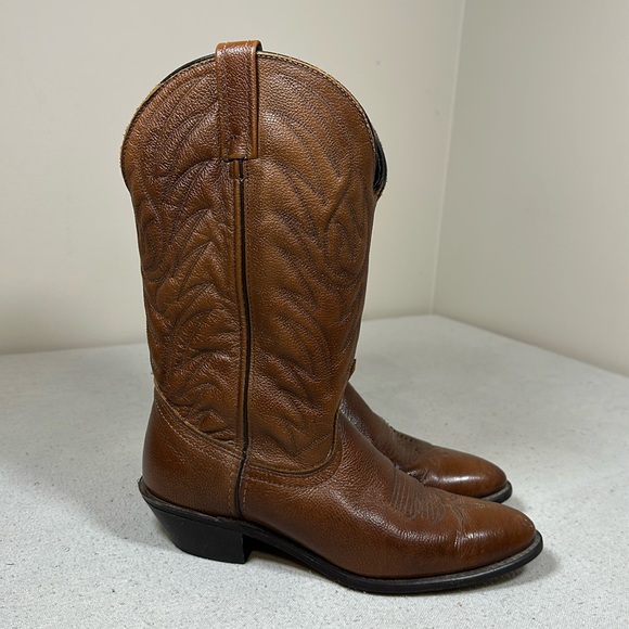 Brown Genuine Leather Almond Toe Brown Western Boots, Women’s Size 7.5 - Picture 2 of 13
